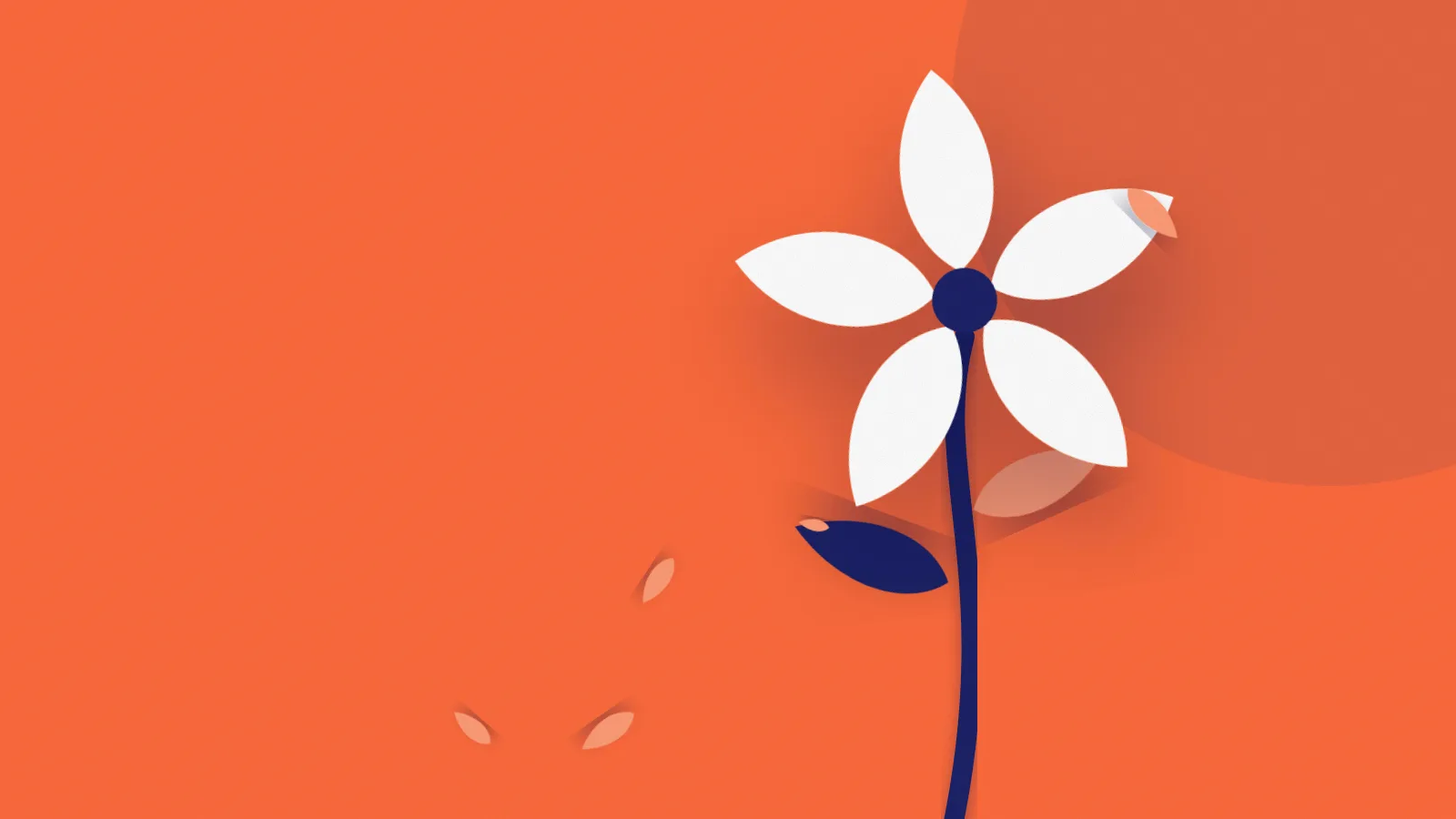 Eine orangefarbene Papierblume, die sich an einem langen Stiel öffnet